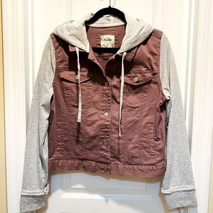 Mudd Knit Sleeve Hooded Denim Jacket. NWOT